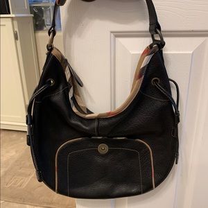 Burberry Black Leather Shoulder Hobo Hand Bag